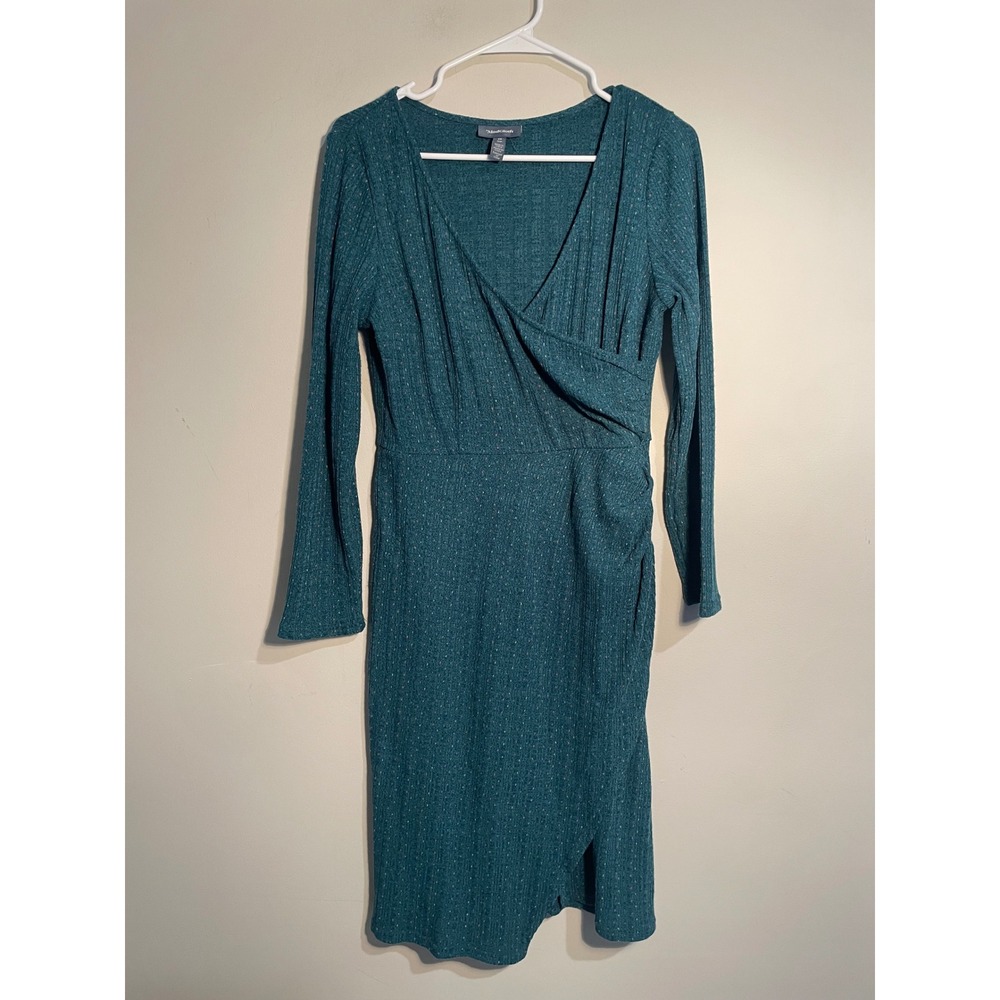 ModCloth Knit On The Town Faux Wrap Dress in Speckled Teal Size Medium